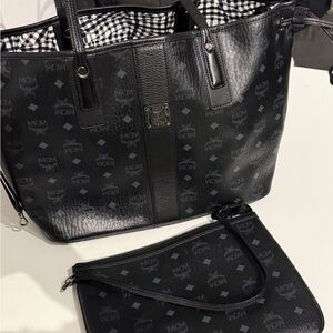 MCM Black Tote with Matching Pouch